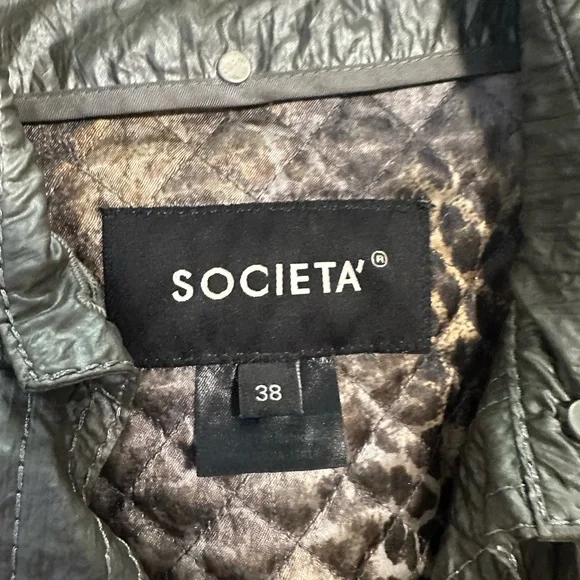 Societa Rare Vintage Women’s Metallic Coat with Leather Garn. Size 38, Italy Y2K - Picture 2 of 14